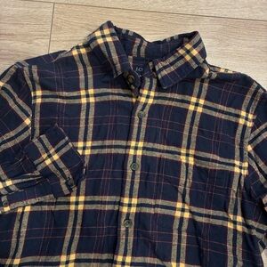 J. Crew Men’s Plaid Regular Flannel Shirt Navy Yellow Orange Button Up Size S